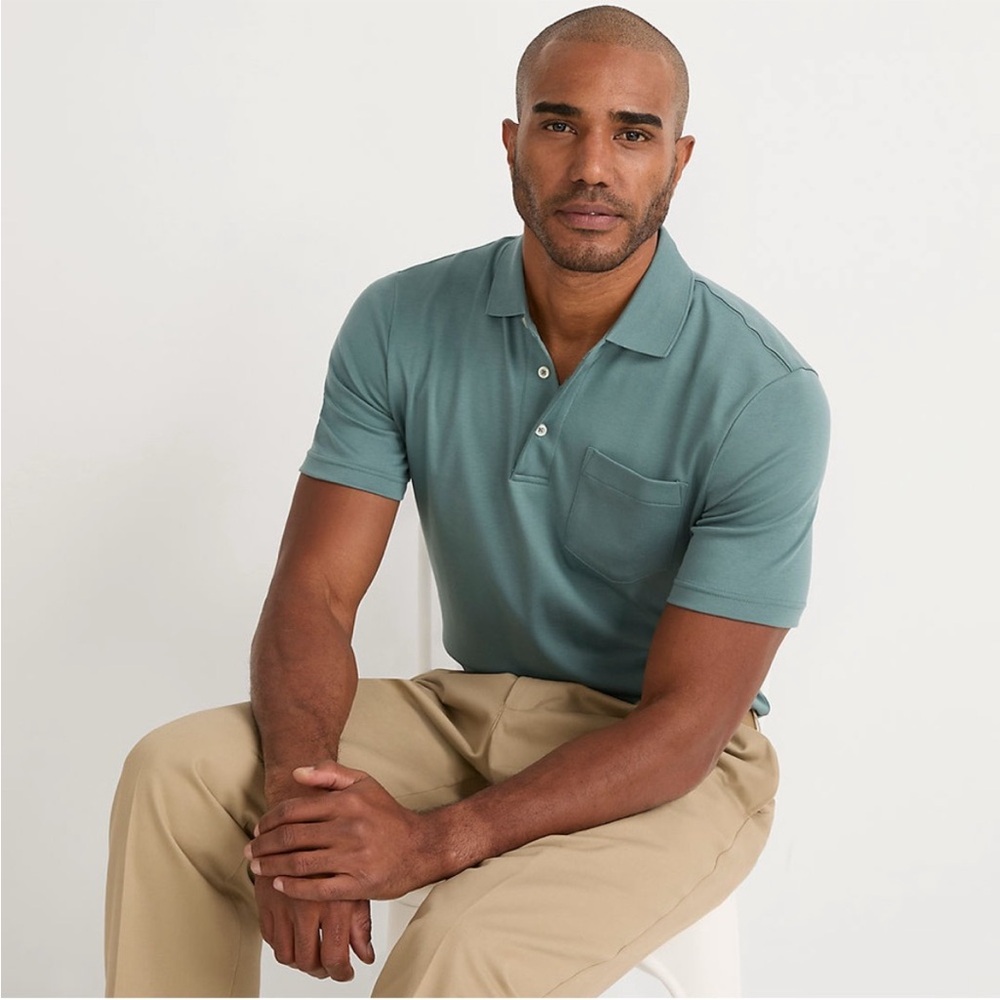 Men’s Lands' End Shirt Sleeve Polo in Tourmaline Size L/T